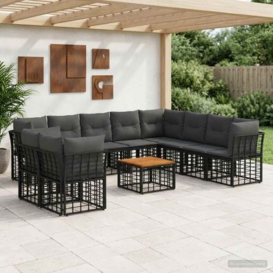 vidaXL Outdoor-Sofagarnitur 11 pcs Schwarz und Dunkelgrau Polyester