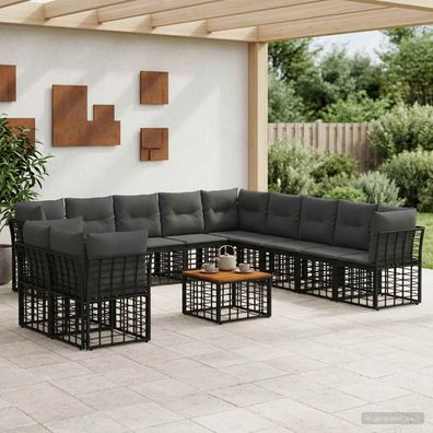 vidaXL Outdoor-Sofagarnitur 12 pcs Schwarz und Dunkelgrau Polyester