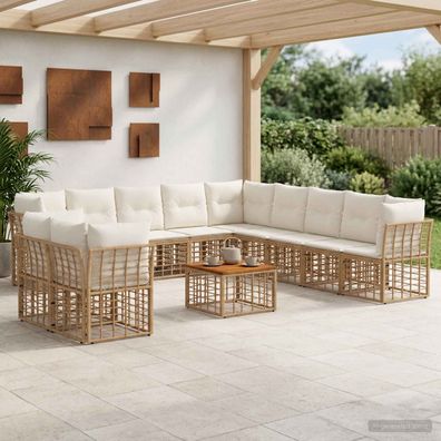 vidaXL Outdoor-Sofagarnitur 12 pcs Natürlich und Cremweiß Polyester