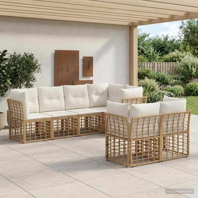 vidaXL Outdoor-Sofagarnitur mit Kissen 7 pcs Natur Polyester