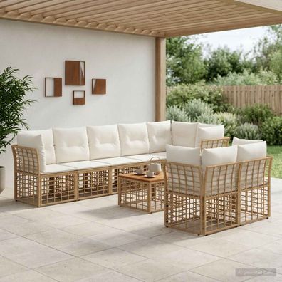 vidaXL Outdoor-Sofagarnitur 9 pcs Natürlich und Cremweiß Polyester