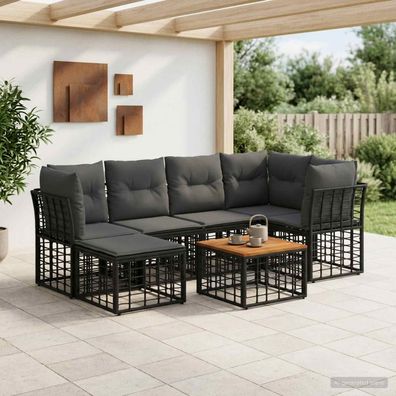 vidaXL Outdoor-Sofagarnitur 7 pcs Schwarz und Dunkelgrau Polyester
