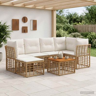 vidaXL Outdoor-Sofagarnitur 7 pcs Natürlich und Cremweiß Polyester