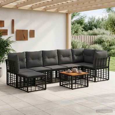 vidaXL Outdoor-Sofagarnitur 8 pcs Schwarz und Dunkelgrau Polyester