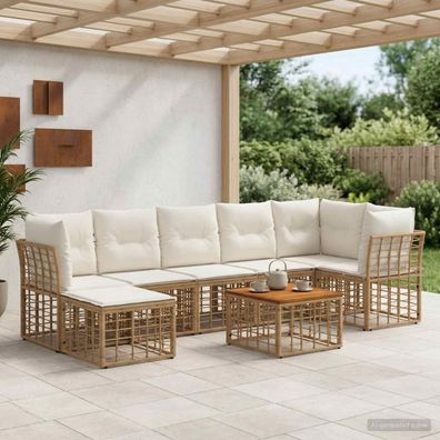 vidaXL Outdoor-Sofagarnitur 8 pcs Natürlich und Cremweiß Polyester