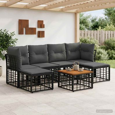 vidaXL Outdoor-Sofagarnitur 7 pcs Schwarz und Dunkelgrau Polyester
