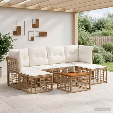 vidaXL Outdoor-Sofagarnitur 7 pcs Natürlich und Cremweiß Polyester