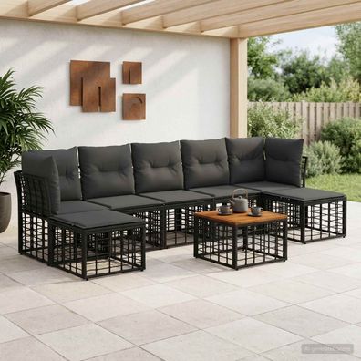 vidaXL Outdoor-Sofagarnitur 8 pcs Schwarz und Dunkelgrau Polyester