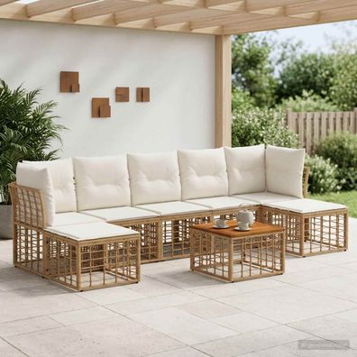 vidaXL Outdoor-Sofagarnitur 8 pcs Natürlich und Cremweiß Polyester