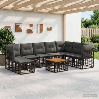 vidaXL Outdoor-Sofagarnitur 9 pcs Schwarz und Dunkelgrau Polyester