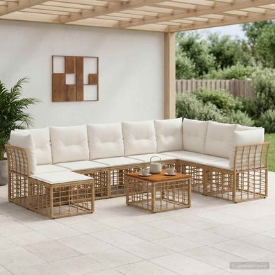 vidaXL Outdoor-Sofagarnitur 9 pcs Natürlich und Cremweiß Polyester