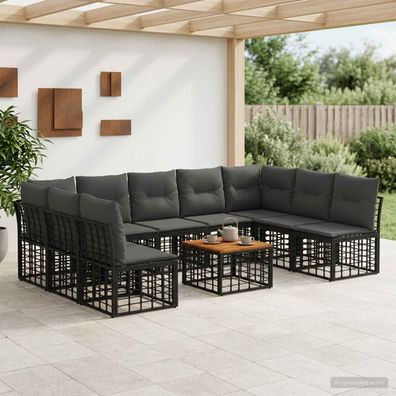 vidaXL Outdoor-Sofagarnitur 10 pcs Schwarz und Dunkelgrau Polyester