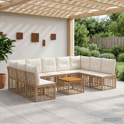 vidaXL Outdoor-Sofagarnitur 10 pcs Natürlich und Cremweiß Polyester