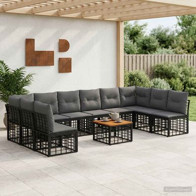 vidaXL Outdoor-Sofagarnitur 11 pcs Schwarz und Dunkelgrau Polyester