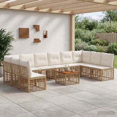 vidaXL Outdoor-Sofagarnitur 11 pcs Natürlich und Cremweiß Polyester