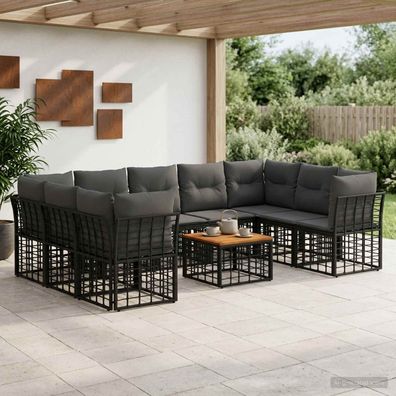 vidaXL Outdoor-Sofagarnitur 10 pcs Schwarz und Dunkelgrau Polyester