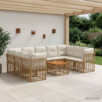 vidaXL Outdoor-Sofagarnitur 10 pcs Natürlich und Cremweiß Polyester