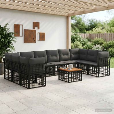 vidaXL Outdoor-Sofagarnitur 11 pcs Schwarz und Dunkelgrau Polyester