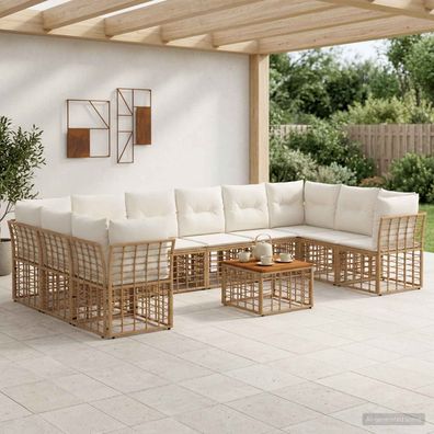 vidaXL Outdoor-Sofagarnitur 11 pcs Natürlich und Cremweiß Polyester