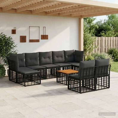 vidaXL Outdoor-Sofagarnitur 10 pcs Schwarz und Dunkelgrau Polyester
