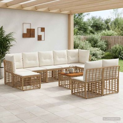 vidaXL Outdoor-Sofagarnitur 10 pcs Natürlich und Cremweiß Polyester