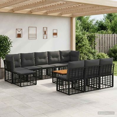 vidaXL Outdoor-Sofagarnitur 11 pcs Schwarz und Dunkelgrau Polyester