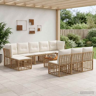 vidaXL Outdoor-Sofagarnitur 11 pcs Natürlich und Cremweiß Polyester
