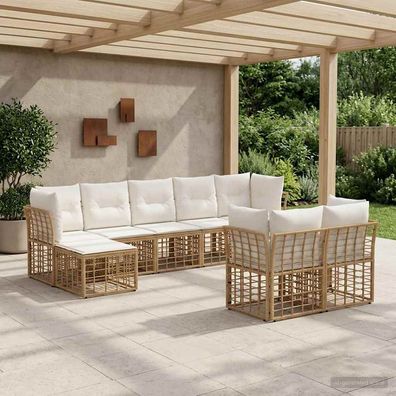 vidaXL Outdoor-Sofagarnitur Natürlich und Cremweiß Polyester