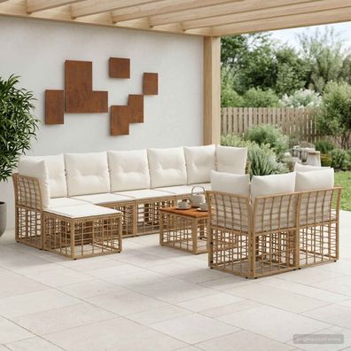 vidaXL Outdoor-Sofagarnitur 10 pcs Natürlich und Cremweiß Polyester