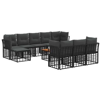 vidaXL Outdoor-Sofagarnitur 11 pcs Schwarz und Dunkelgrau Polyester