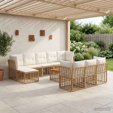 vidaXL Outdoor-Sofagarnitur 11 pcs Natürlich und Cremweiß Polyester