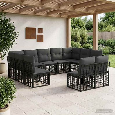 vidaXL Outdoor-Sofagarnitur Schwarz und Dunkelgrau Polyester