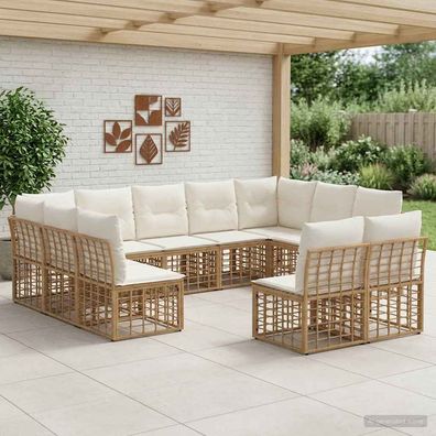 vidaXL Outdoor-Sofagarnitur Natürlich und Cremweiß Polyester