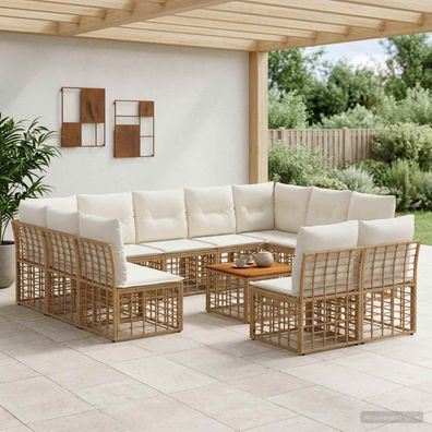 vidaXL Outdoor-Sofagarnitur 12 pcs Natürlich und Cremweiß Polyester