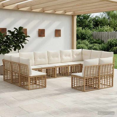 vidaXL Outdoor-Sofagarnitur Natürlich und Cremweiß Polyester