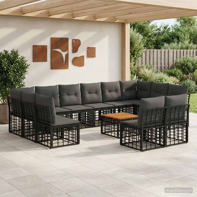 vidaXL Outdoor-Sofagarnitur 13 pcs Schwarz und Dunkelgrau Polyester