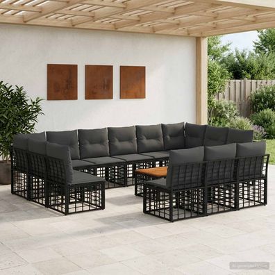 vidaXL Outdoor-Sofagarnitur 14 pcs Schwarz und Dunkelgrau Polyester