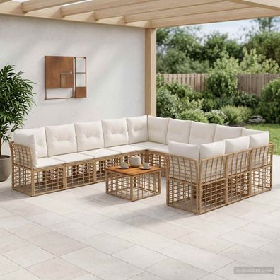 vidaXL Outdoor-Sofagarnitur 12 pcs Natürlich und Cremweiß Polyester