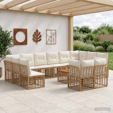 vidaXL Outdoor-Sofagarnitur 13 pcs Natürlich und Cremweiß Polyester