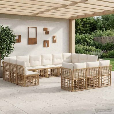 vidaXL Outdoor-Sofagarnitur Natürlich und Cremweiß Polyester