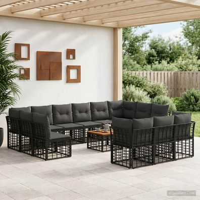 vidaXL Outdoor-Sofagarnitur 14 pcs Schwarz und Dunkelgrau Polyester