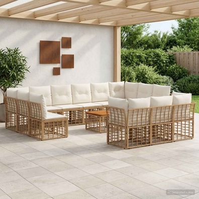 vidaXL Outdoor-Sofagarnitur 14 pcs Natürlich und Cremweiß Polyester