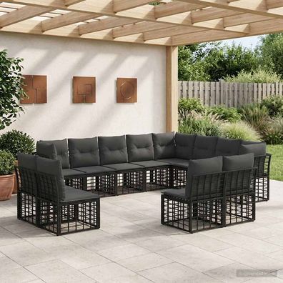 vidaXL Outdoor-Sofagarnitur Schwarz und Dunkelgrau Polyester