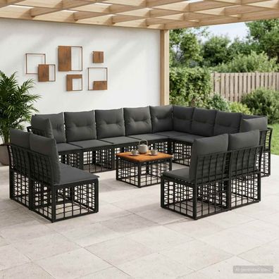 vidaXL Outdoor-Sofagarnitur 13 pcs Schwarz und Dunkelgrau Polyester