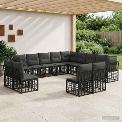 vidaXL Outdoor-Sofagarnitur Schwarz und Dunkelgrau Polyester