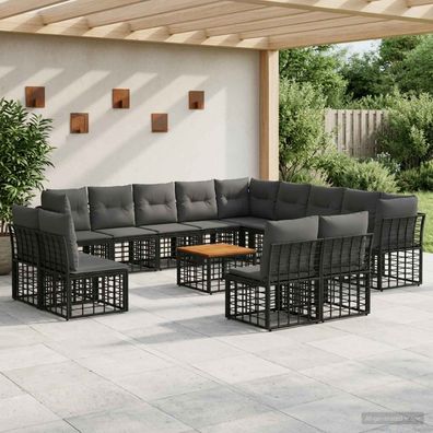 vidaXL Outdoor-Sofagarnitur 14 pcs Schwarz und Dunkelgrau Polyester