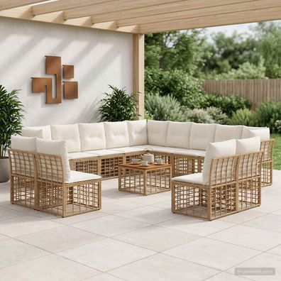 vidaXL Outdoor-Sofagarnitur 14 pcs Natürlich und Cremweiß Polyester