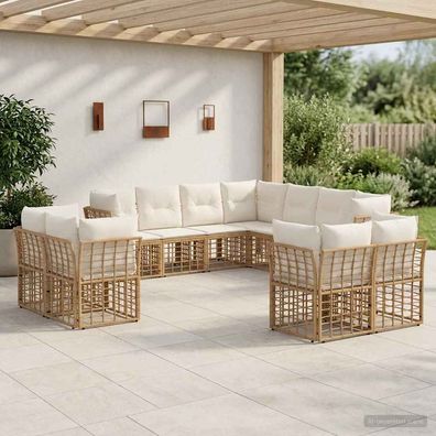 vidaXL Outdoor-Sofagarnitur Natürlich und Cremweiß Polyester