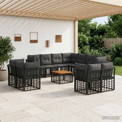 vidaXL Outdoor-Sofagarnitur 12 pcs Schwarz und Dunkelgrau Polyester