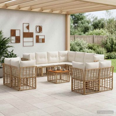 vidaXL Outdoor-Sofagarnitur 12 pcs Natürlich und Cremweiß Polyester